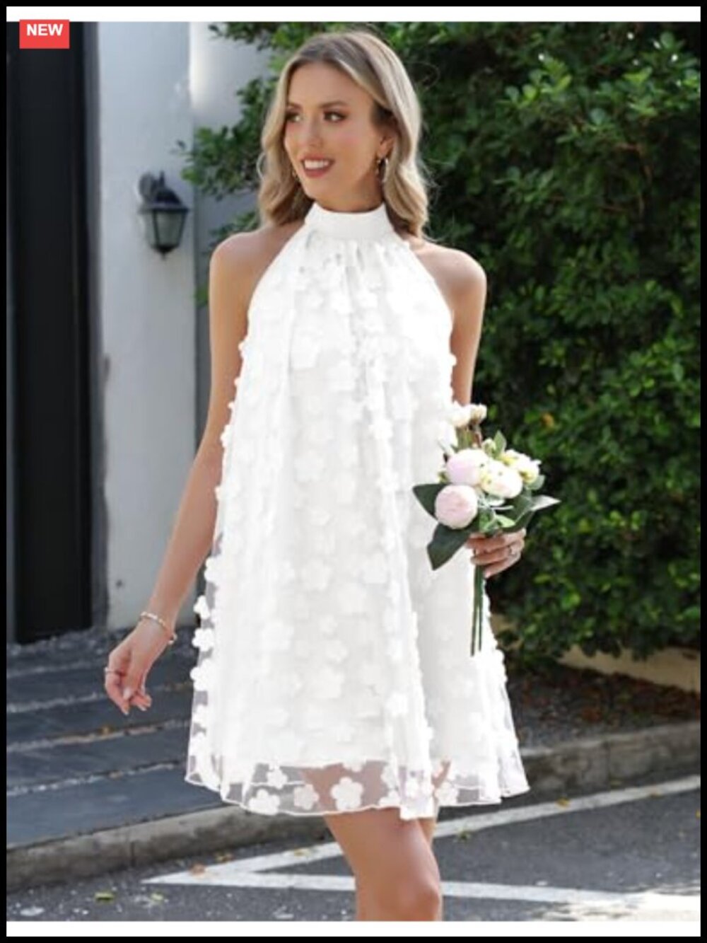 Women's Halter Floral Cocktail Short Tulle Dress Bridal Shower - Picture 2 of 6
